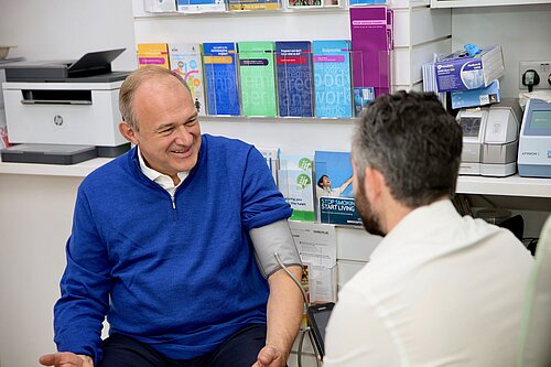 Ed Davey has his blood pressure checked